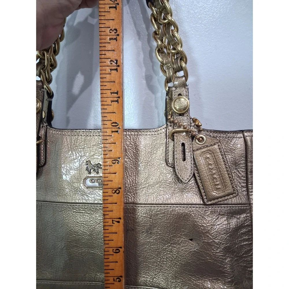 Coach Madison Metallic Gold Leather Chain Tote Bag Champagne Purse